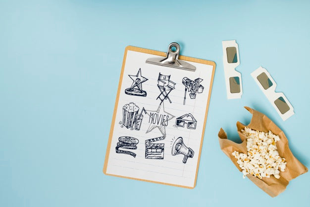 Flat Lay Cinema Arrangement On Blue Background Psd