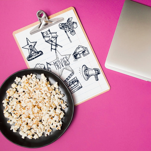 Flat Lay Cinema Arrangement On Pink Background Psd