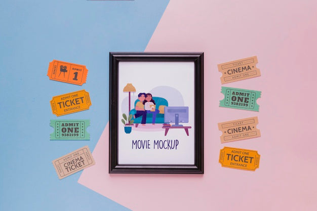 Flat Lay Cinema Concept With Frame Psd