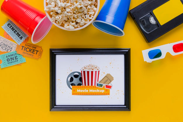 Flat Lay Cinema Concept With Popcorn Psd