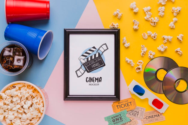Flat Lay Cinema Mock-Up Frame Psd