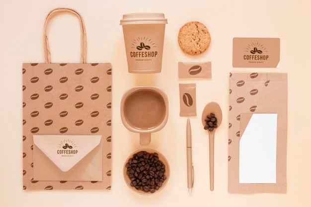 Flat Lay Coffee Branding Concept With Beans Psd
