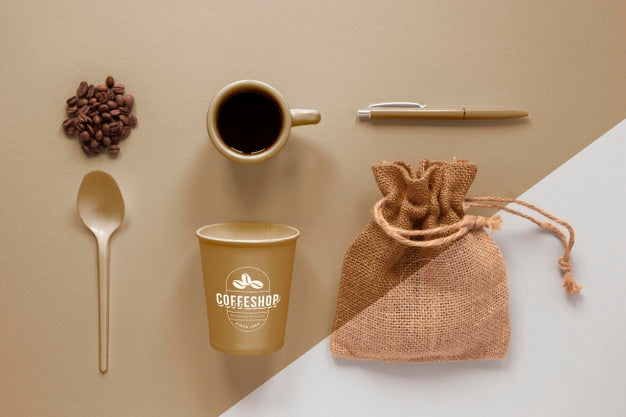 Flat Lay Coffee Branding Items Arrangement Psd