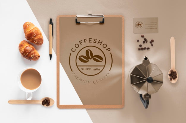 Flat Lay Coffee Branding Items Assortment Psd