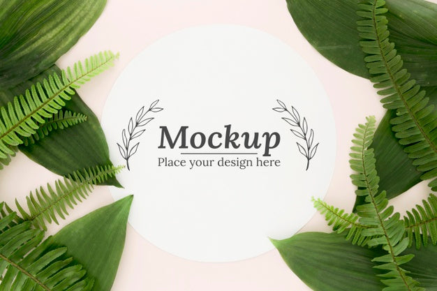 Flat Lay Composition Of Green Leaves With Mock-Up Psd