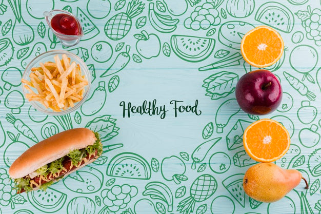 Flat Lay Composition Of Healthy And Unhealthy Food Psd