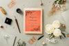 Flat Lay Composition Of Wedding Elements With Invitation Mock-Up Psd
