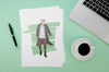 Flat Lay Composition With Card Mock-Up On Green Background Psd