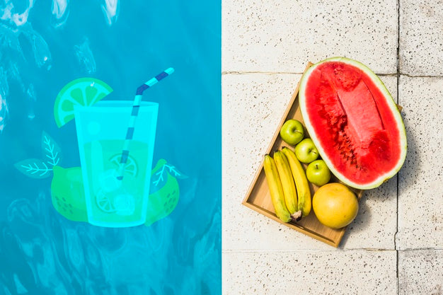 Flat Lay Copyspace Mockup At Swimming Pool Psd