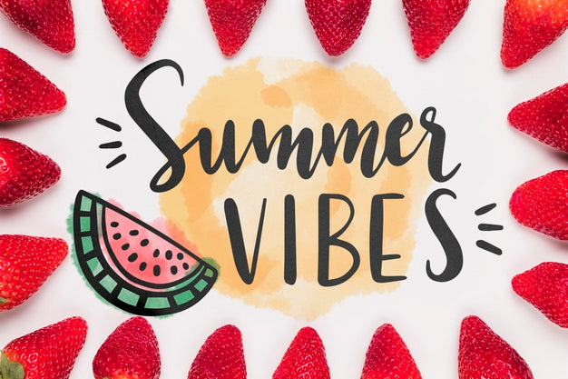 Flat Lay Copyspace Mockup With Strawberries Psd