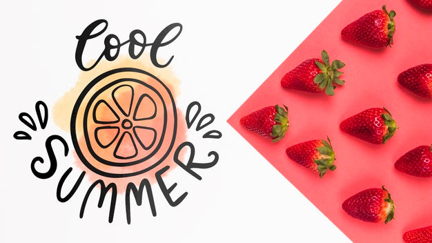 Flat Lay Copyspace Mockup With Strawberries Psd