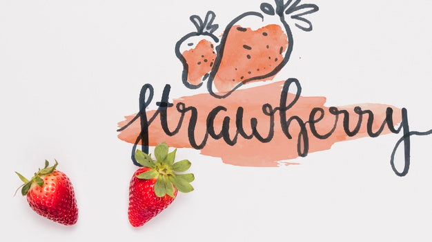 Flat Lay Copyspace Mockup With Strawberries Psd