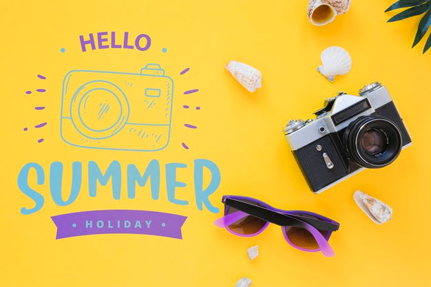 Flat Lay Copyspace Mockup With Summer Elements Psd