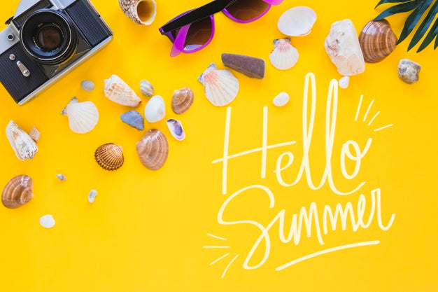 Flat Lay Copyspace Mockup With Summer Elements Psd
