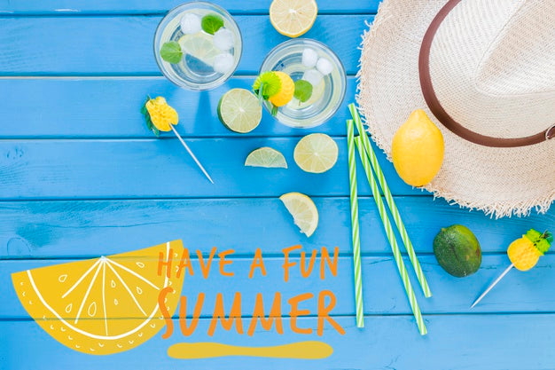 Flat Lay Copyspace Mockup With Summer Elements Psd