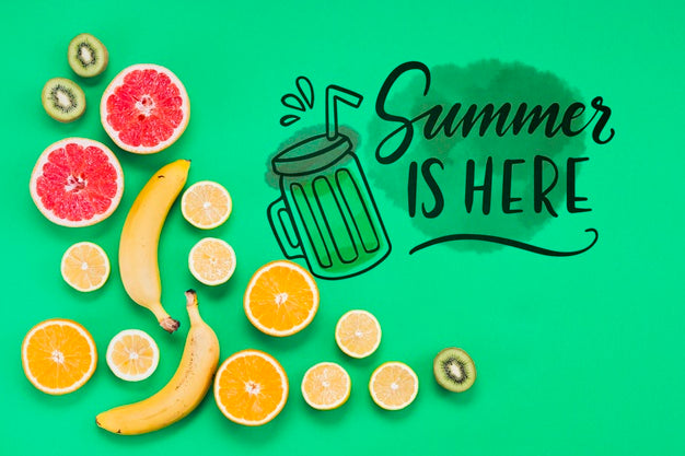 Flat Lay Copyspace Mockup With Summer Fruits Psd