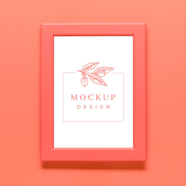 Flat Lay Coral Arrangement With Frame Mock-Up Psd