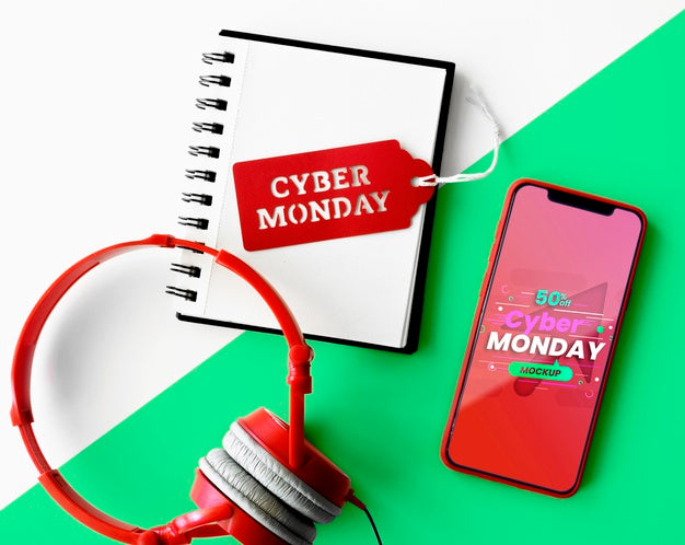 Flat Lay Cyber Monday Promo Mock-Up Psd