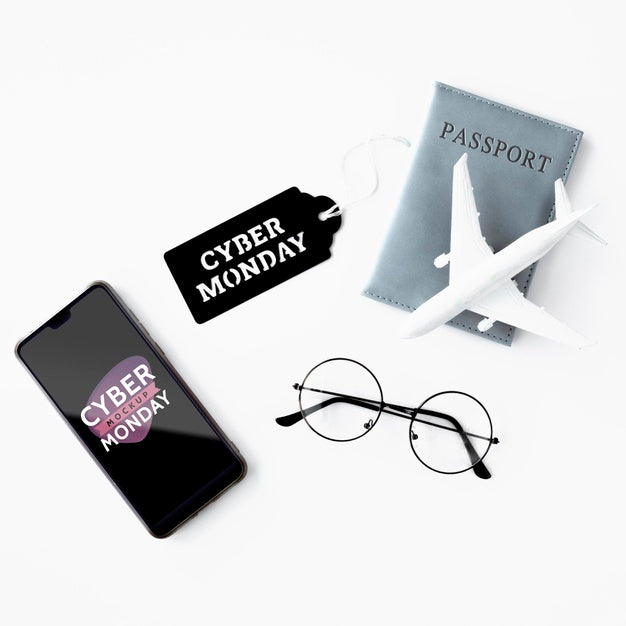 Flat Lay Cyber Monday Promotion Mock-Up Psd