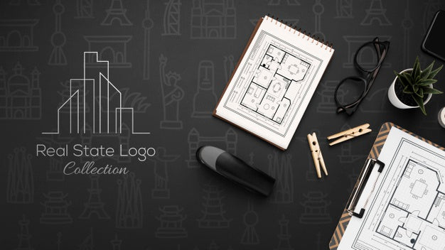 Flat Lay Dark Desk Assortment Psd