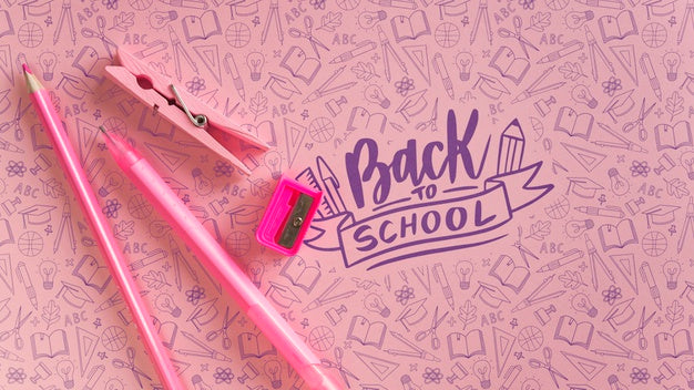 Flat Lay Decoration With Pink School Supplies Psd