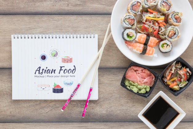 Flat Lay Delicious Asian Food Concept Psd