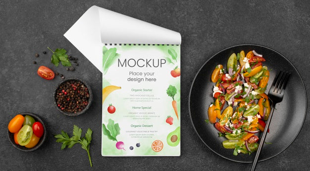 Flat Lay Delicious Healthy Salad Mock-Up Psd