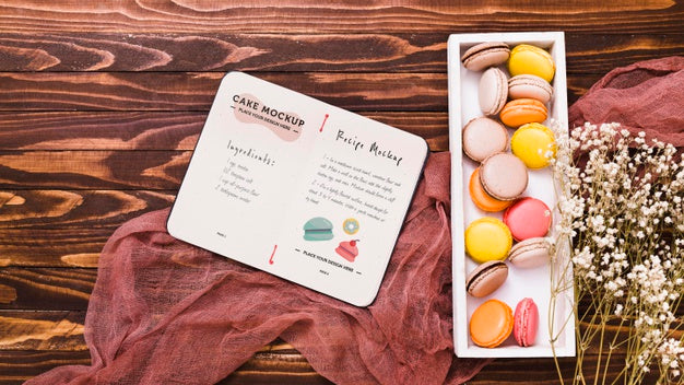 Flat Lay Delicious Macarons Arrangement Psd