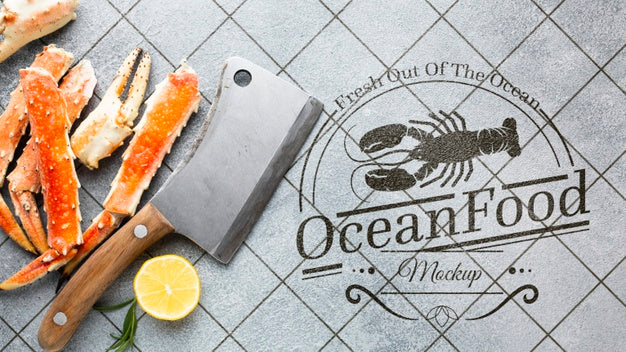 Flat Lay Delicious Sea Food Composition With Mock-Up Psd