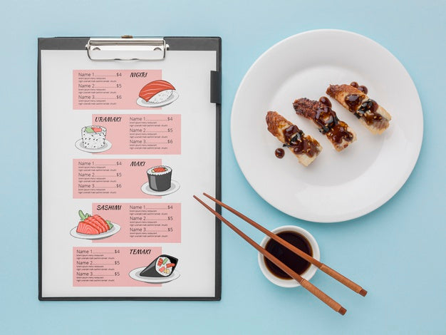 Flat Lay Delicious Sushi Menu Psd