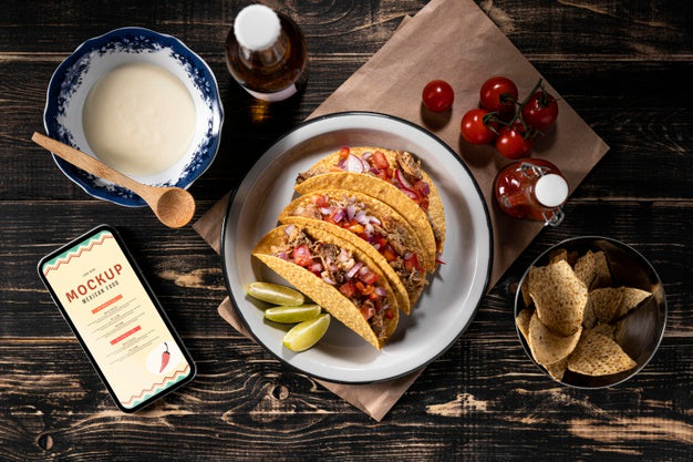 Flat Lay Delicious Taco Arrangement Psd