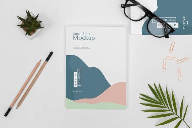 Flat Lay Desk Arrangement With Book Psd