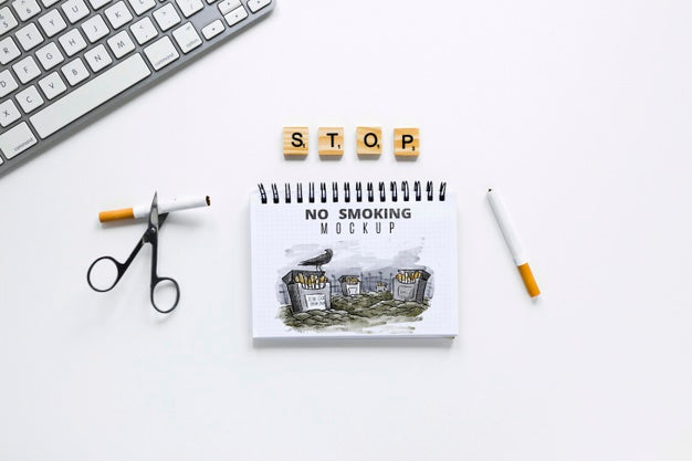 Flat Lay Desk Arrangement With Cigarettes Psd