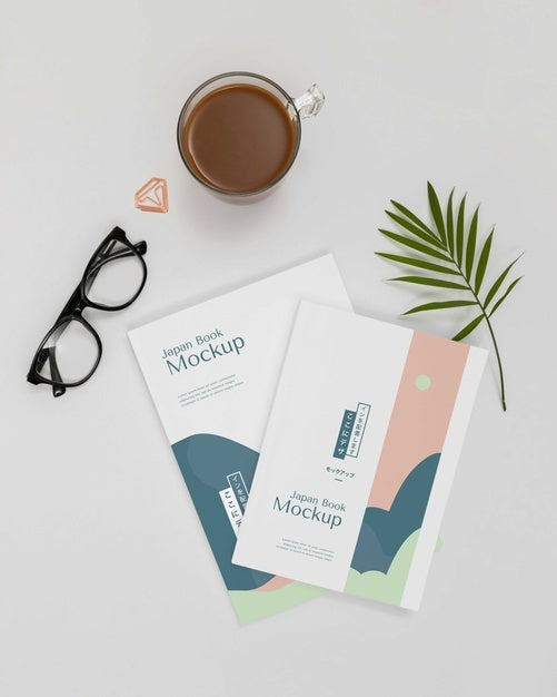 Flat Lay Desk Arrangement With Japan Books Psd