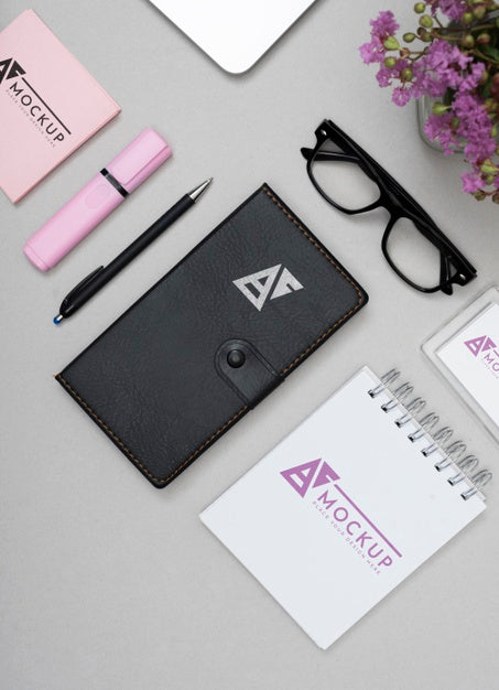 Flat Lay Desk Elements Arrangement Psd