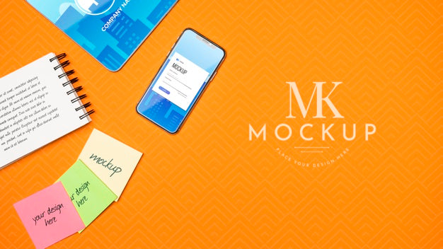 Flat Lay Device And Notebook Arrangement Psd