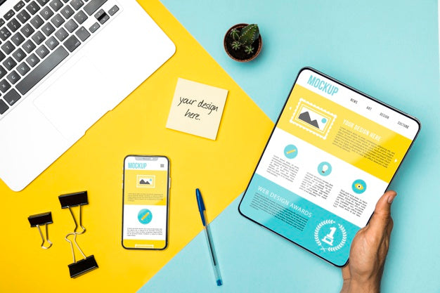 Flat Lay Devices Arrangement Mock-Up Psd