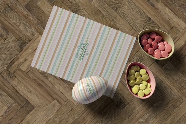 Flat Lay Egg With Candies Inside Psd