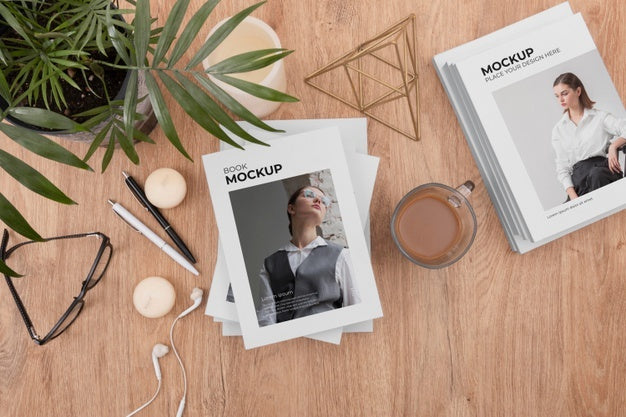 Flat Lay Fashion Books Arrangement Psd