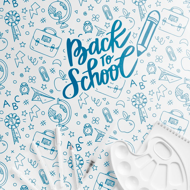 Flat Lay First Day Of School Event With Painting Palette Psd