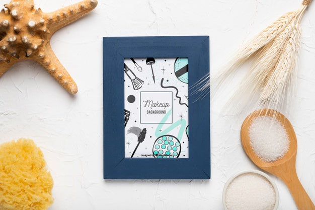 Flat Lay Frame Mock-Up Next To Items Psd