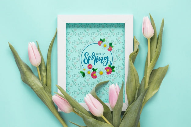 Flat Lay Frame Mockup For Spring Psd