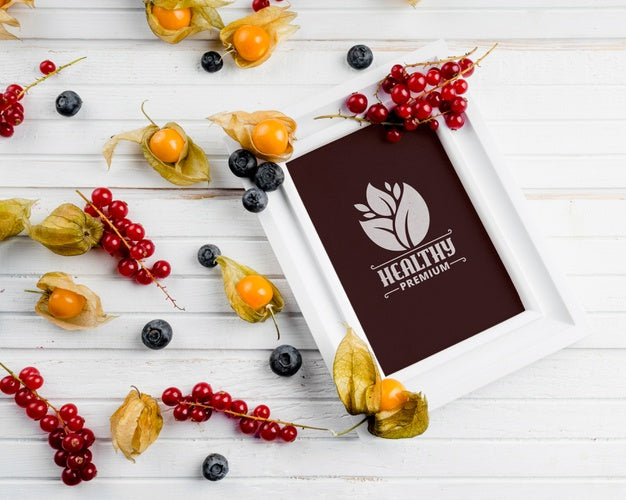 Flat Lay Frame Mockup With Healthy Food Concept Psd