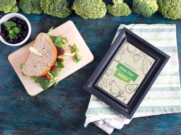 Flat Lay Frame Mockup With Healthy Food Psd