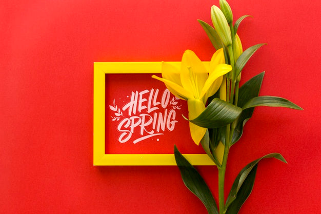 Flat Lay Frame Mockup With Spring Flowers Psd