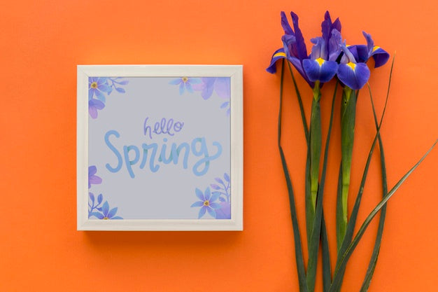 Flat Lay Frame Mockup With Spring Flowers Psd