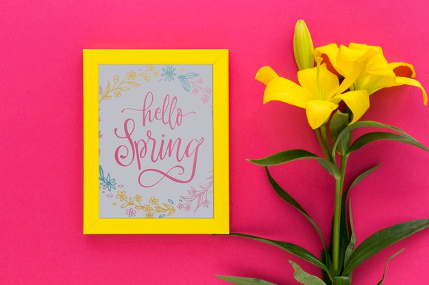Flat Lay Frame Mockup With Spring Flowers Psd