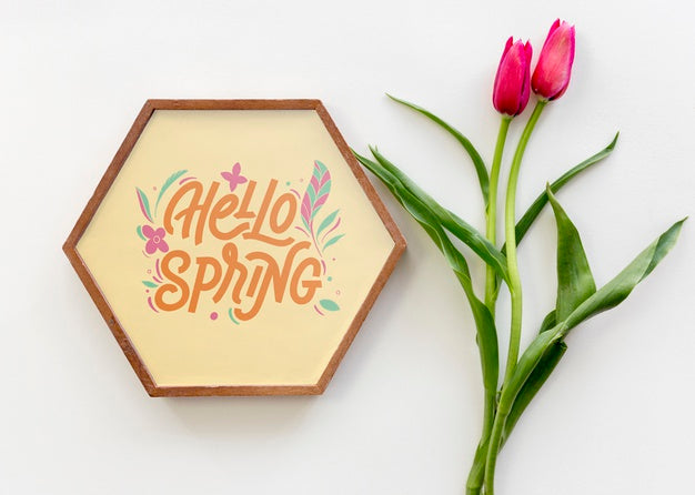 Flat Lay Frame Mockup With Spring Flowers Psd
