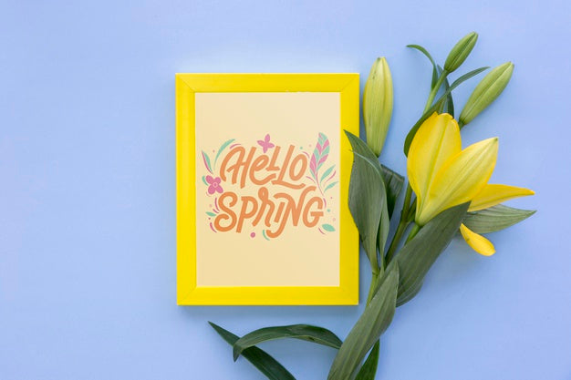 Flat Lay Frame Mockup With Spring Flowers Psd