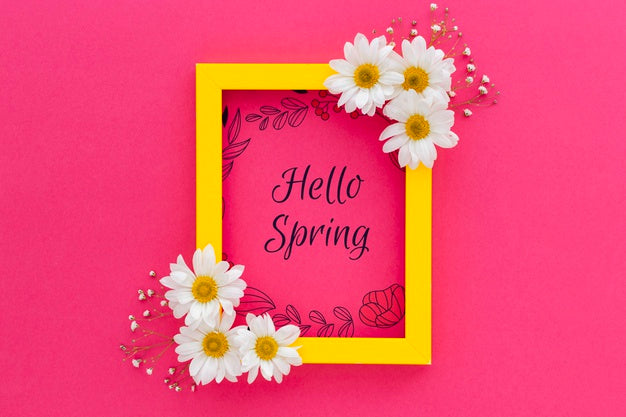 Flat Lay Frame Mockup With Spring Flowers Psd